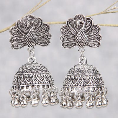 Nieuwe Producten, Retro Pauw Bel Oorbellen, Overdreven Oorbellen met Kwastjes en Etnisch Temperament zilver