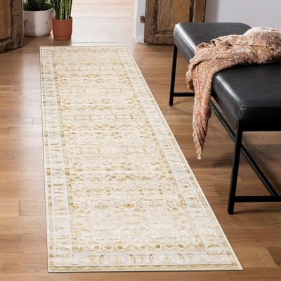 Famanu – Loper vloerkleed - 60 x 210 cm zachte microvezel lange keukenmat antislip wasbare tapijtloper vloertapijt voor de ingang - wasruimte en woonkamer (geel)