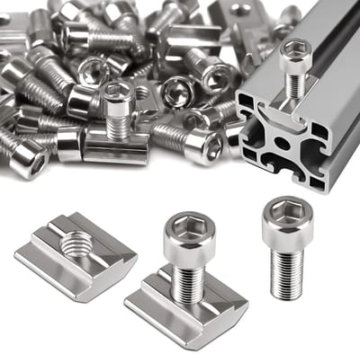 50 Stuks M8 Groefmoeren Set, 25 Stuks T-Groef Rail M8 Type B en 25 Stuks Schroeven, Ideaal voor Aluminium Profielen, Extrusie Sleuven en Gidsrails van Koolstofstaal