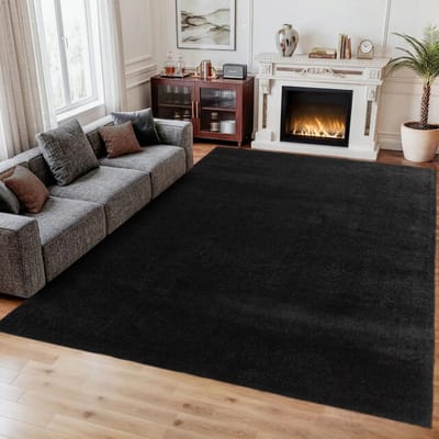 Comfy Soft - Effen Vloerkleed Wasbaar Uni Zwart- 240x340 CM