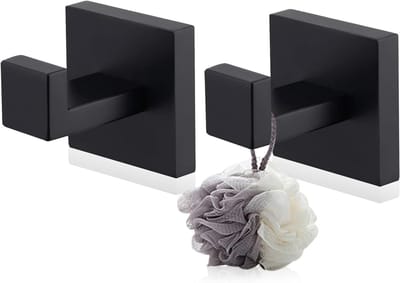 Set van 2 Handdoekhaken voor Wandmontage, Zwart Mat, Verborgen Bevestiging, Ideaal voor Badkamer en Douche, Ruimtebesparend en Stijlvol