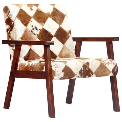 vidaXL - Fauteuil - echt - geitenleer - wit - en - bruin