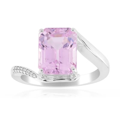 Cavill - Zilveren Ring met Kunziet 4,038 ct - 925 Sterling Zilver Palladium - Achthoekige Afghaanse Edelsteen - Zirkonia 0,036 ct - Elegante Damesring