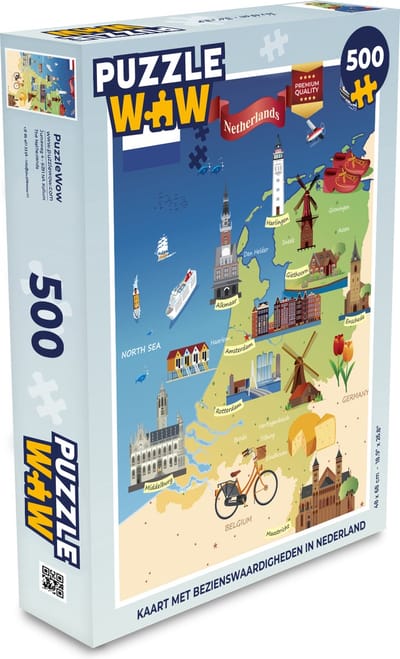 Puzzel Kaart met bezienswaardigheden in Nederland - Legpuzzel - Puzzel 500 stukjes