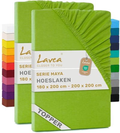 Lavea® Set van 2 Hoeslakens voor Topper 180x200 cm – 100% Katoen Jersey – voor Topmatras tot 10 cm – met Elastiek Rondom – Appelgroen