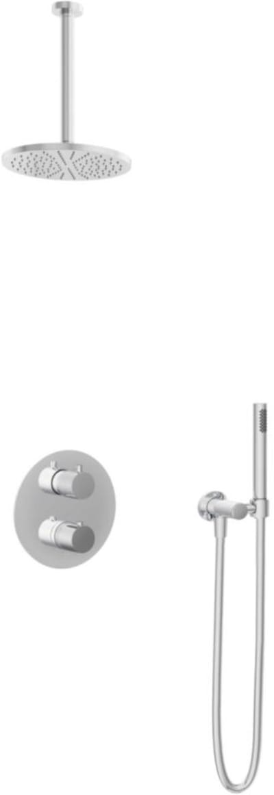 Hotbath Buddy - Inbouw Regendoucheset - Thermostatisch - Plafondbuis 30 cm - Hoofddouche 200 mm - Staafhanddouche - met 2-Weg Stop-Omstel - Waterbesparend - V01