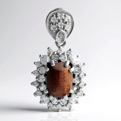 Cavill - Zilveren Hanger - 925 Sterling Zilver - Rode Tijgeroog 2,08 ct - Witte Topaas 3,149 ct - Antieke Stijl, Elegant, Cabochon 28x15 mm