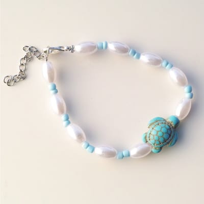 Parelarmband met schildpad - blauw