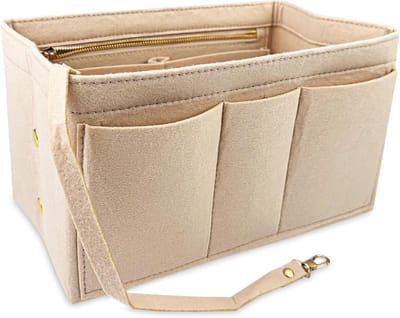 Famanu – Vilten organizer tas met vakken en sleutelketting - tasinzet voor reizen en dagelijks gebruik - beige