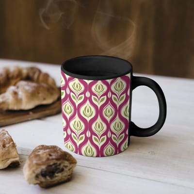 Magische Mok - Foto op Warmte Mokken - Koffiemok - Retro - Floraal - Paars - Magic Mok - Beker - 350 ML - Theemok