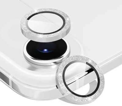 Dailygoods- Lensbeschermer HD-Glas - Camera Protector - 2 Stuks - Aluminium Ring - Glinsterende Poederdecoratie - Camerabescherming