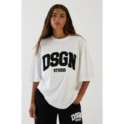 Dames Dsgn Studio Oversized T-shirt Met Badstof Applicatie | Wit | Maat: XS