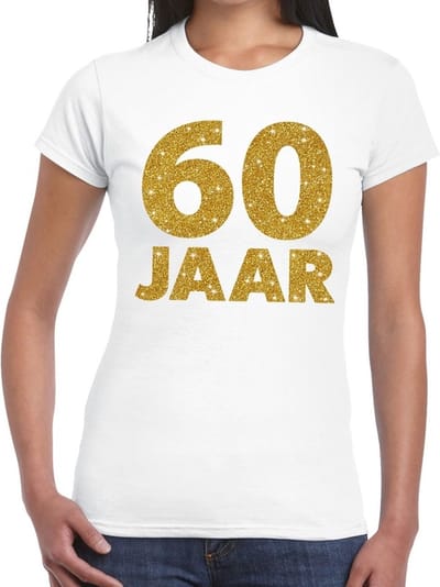 60 jaar goud glitter verjaardag t-shirt wit dames - verjaardag / jubileum shirts XS