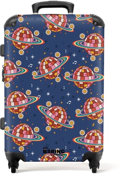 NoBoringSuitcases.com - Grote koffer - Retro disco regenbogen patroon kleurrijk - Kinderkoffer geschikt voor jongen en meisjes - Reiskoffer met 4 wielen - Trolley op wieltjes - Rolkoffer groot kinderen - 72 liter - Ruimbagage valies 20kg