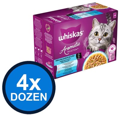 4x Whiskas - Aromatic Selection 1+ Pouch Adult Saus Seafood Sel Multipack (12x85g) - Kattenvoer Natvoer - 1.02 kg