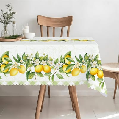 Zomer Citroentak Witte Bloemen Groen Geruite Tafelkleed voor Tafeldecoratie Herbruikbaar Keuken Eettafelkleed Bruiloft Feest Decor 140x140cm