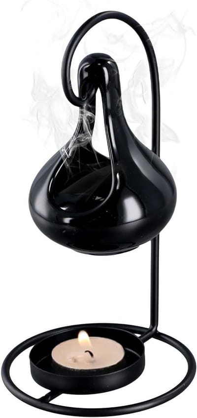 Hangende aromadiffuser en waxbrander, keramische geurlamp voor etherische oliën, ideaal voor ontspanning, meditatie en wellness thuis, zwart