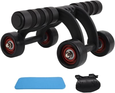 Buikspierwiel - Abroller Fitnesswiel - Core Training - Vier Wielen Stabiliteit - Ca. 150 kg Draagvermogen - Zwart