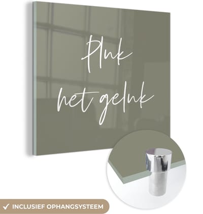 MuchoWow® Glasschilderij 90x90 cm - Schilderij acrylglas - Tekst - Geluk - Pluk het geluk - Quotes - Foto op glas - Schilderijen