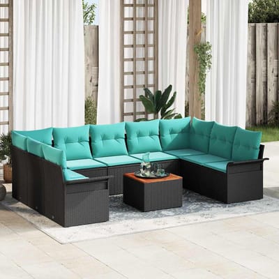 vidaXL - Tuinbank - Set - 10 - st - 9-Aantal - zitplaatsen - Zwart - en - Turkoois