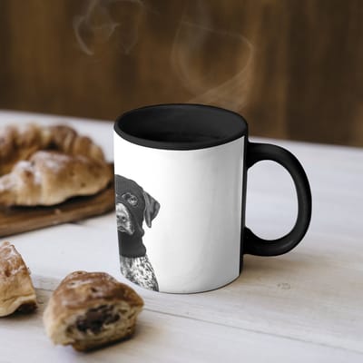 Magische Mok - Foto op Warmte Mokken - Koffiemok - Honden - Bivakmuts - Zwart - wit - Magic Mok - Beker - 350 ML - Theemok