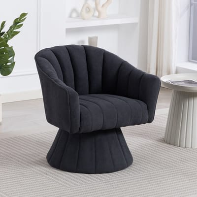 OKWISH Draaistoel 70 X 66 X 72 Cm - 360 Graden Draaibaar - Ergonomische Kuip Met Armleuningen - Voor Kantoor En Woonkamer - Ribfluweel - Donkergrijs