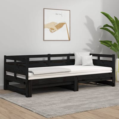 vidaXL - Slaapbank - uitschuifbaar - massief - grenenhout - zwart - 2x(80x200) - cm