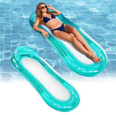 Waterhangmat - 150×75 cm - Opblaasbare drijfmat voor in het zwembad - Opblaasbare ligmat - Opblaasbare raft - Luchtmatras Zwembad - Drijvende mat voor op vakantie - Waterspeelgoed - Met hoofdsteun - Voor zomerfeesten, strand en wateractiviteiten