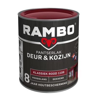 Rambo Pantserlak Deur & Kozijn Hoogglans Dekkend - Goed Reinigbaar - Klassiekrood - 0.75L