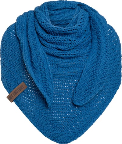Knit Factory Sally Gebreide Omslagdoek - Driehoek Sjaal Dames - Dames sjaal - Wintersjaal - Stola - Wollen sjaal - Blauwe sjaal - Cobalt - 220x85 cm - Grof gebreid