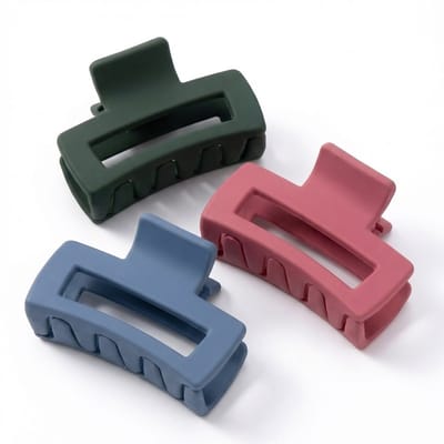Set van 3 matte haarclips – haar klemmen – dames – kunststof haar accessoires – roodroze, donkergroen en blauw – open rechthoek vorm – stevige grip
