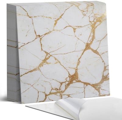 Coloray Plaktegels - Elegant marmer met aderen Portugese Tegels - 30 cm x 30 cm - Wit Plaktegels - 9 stuks - Vierkant PVC Tegels - Plaktegels Keuken - Zelfklevende Vloertegels - Vinyltegels Vloer Zelfklevend - Zelfklevende Tegels