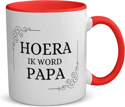 Akyol - hoera ik word papa koffiemok - theemok - rood - Vader - iemand die vader wordt - dadchelor - vader cadeautjes - geschenk - kado - 350 ML inhoud