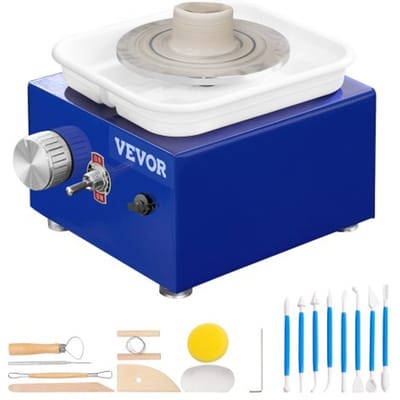 VEVOR Pottenbakkersschijf Keramische Draaischijfmachine 30W, Blauwe Elektrische Pottenbakkersschijfmachine 10cm 300RPM Pottenbakkersschijfmachine, Vormmachine met Schort, Geschikt voor Beginners, Geïnteresseerden, enz.