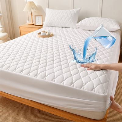 Waterdichte matrashoes en kussensloopset, matrasbeschermer, waterdicht TPU-membraan, eenvoudig te installeren, ademend en elastisch, zacht en comfortabel, wasbaar,Wit,90x200cm