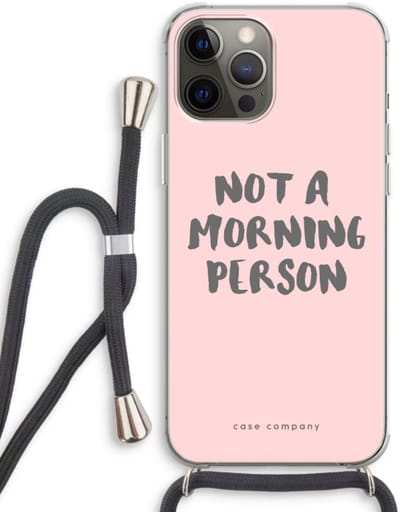 Case Company® - Hoesje met koord geschikt voor iPhone 12 Pro hoesje met Koord - Morning person - Telefoonhoesje met Zwart Koord - Bescherming aan alle Kanten en Over de Schermrand