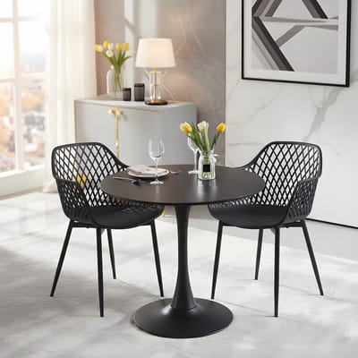 EGGREE eettafel en stoelen set, zwarte tafel Ø 70 cm met 2 stoelen - voor bar - kookeiland - café en eetkamer