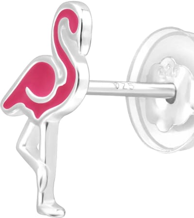 MAXTE 925 Zilveren Flamingo Kinder Oorknopjes - Premium Oorbellen met Emaille - Sterling Zilver - 7,2 x 11 mm