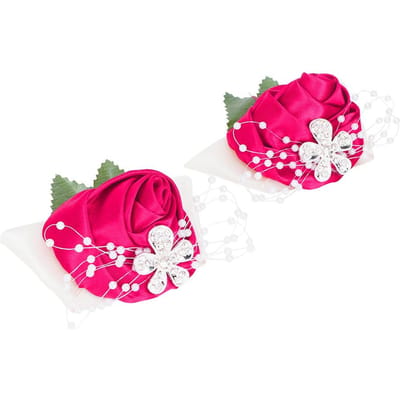 2 pièces Fleur de Main Bracelet de Mariée Décorations de Mariage Diamant Rose(Rose rouge) red