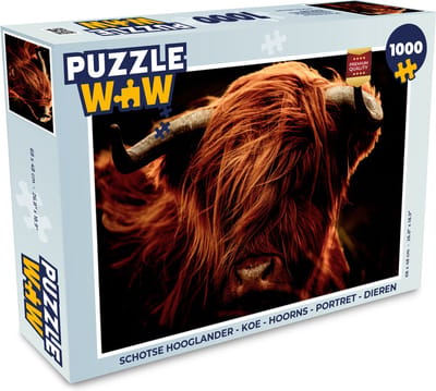 Puzzel Schotse hooglander - Koe - Hoorns - Portret - Dieren - Legpuzzel - Puzzel 1000 stukjes volwassenen