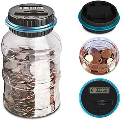 Cazy digitale Spaarpot Met Munten Teller - Spaarpot voor Kinderen - Capaciteit voor 800 tot 1000 EURO munten - 120 x 218 mm - Spaarpot voor jongens en meisjes - 1.8L - Transparant