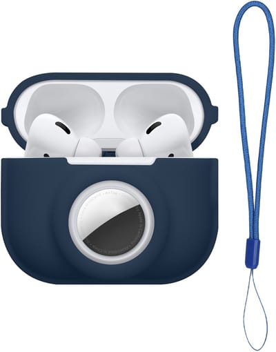kwmobile oordopjes case geschikt voor Apple Airpods Pro 2 hoesje - Oortjes cover met AirTag houder - In-ear koptelefoon hoes - Silicone in donkerblauw