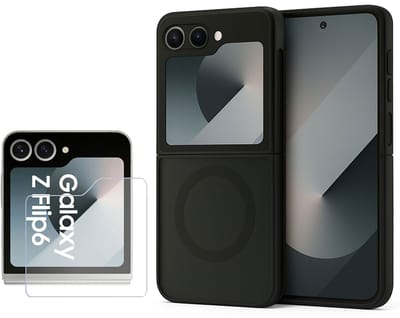 Hoesje + Screenprotector geschikt voor Samsung Galaxy Z Flip 6 / Flip 7 FE Hoesje - Portemonnee Hoesje geschikt voor MagSafe - Magnetisch - Gehard Glas- Zwart