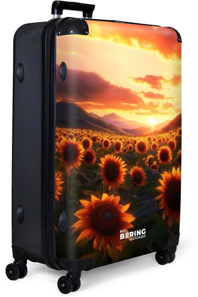 NoBoringSuitcases.com® - Koffer groot - Reiskoffer lichtgewicht - Zonnebloemen met gouden zonsondergang - Rolkoffer met 4 wielen - Grote trolley XL - 98 liter bagage