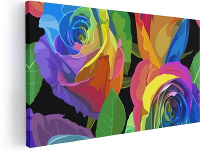 Artaza Canvas Schilderij Rozen - 40x20 cm - Klein - Wanddecoratie Bloemen - Muurdecoratie Kleurrijk - Decoratie Pop Art