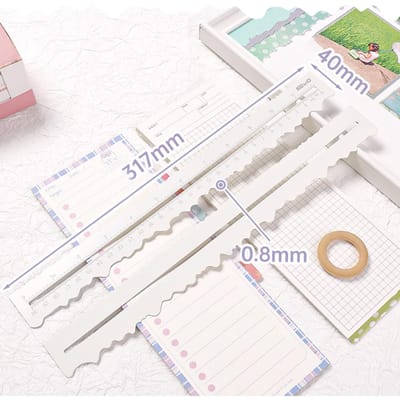 KW trio Metalen Papier Scheurliniaal Craft Liniaal voor 30cm 11in Meting Tekenen Snijden Scheurrand Papier Decoratieve DIY wit