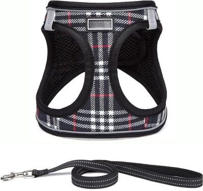 Famanu – Hondentuig Kleine honden met riem - anti-trektuig Reflecterend ademend borsttuig - puppytuig voor kleine - middelgrote honden (XS - Zwart geruit)