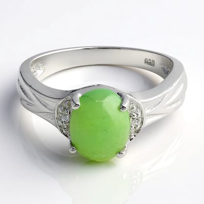 Cavill - Zilveren ring - 925 Sterling Zilver - 1,42 ct Keizerlijk Chrysopraas ovaal cabochon - 0,041 ct Witte Topaas pavé - Elegante damesring maat 17