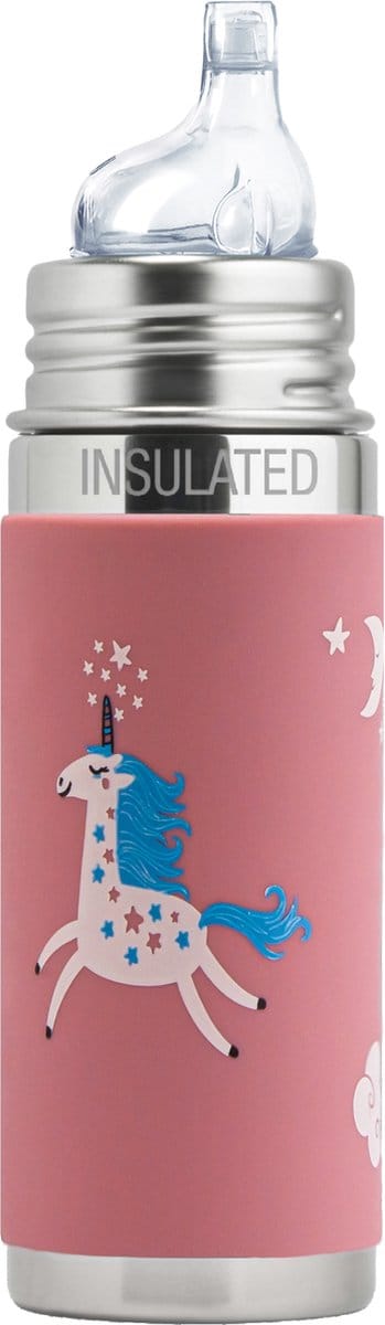 Pura Thermos Tuitfles 260 ml - Thermoskan - Thermosfles - Plasticvrij - Met Isolatiewand - Inclusief Siliconen Tuit, Reisdop en Sleeve - Roze Unicorn