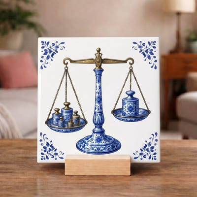 Delftsblauw Tegeltje 11x11 Weegschaal – Klassieke Wanddecoratie Cadeau